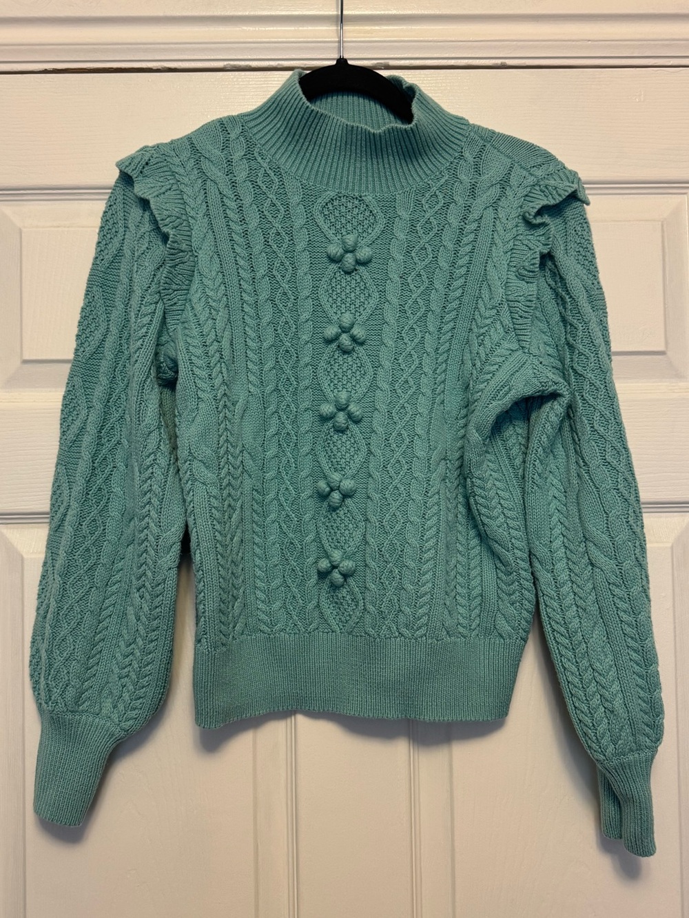 Charter Club Aqua Green Cable Bobble Mock Neck Sweater